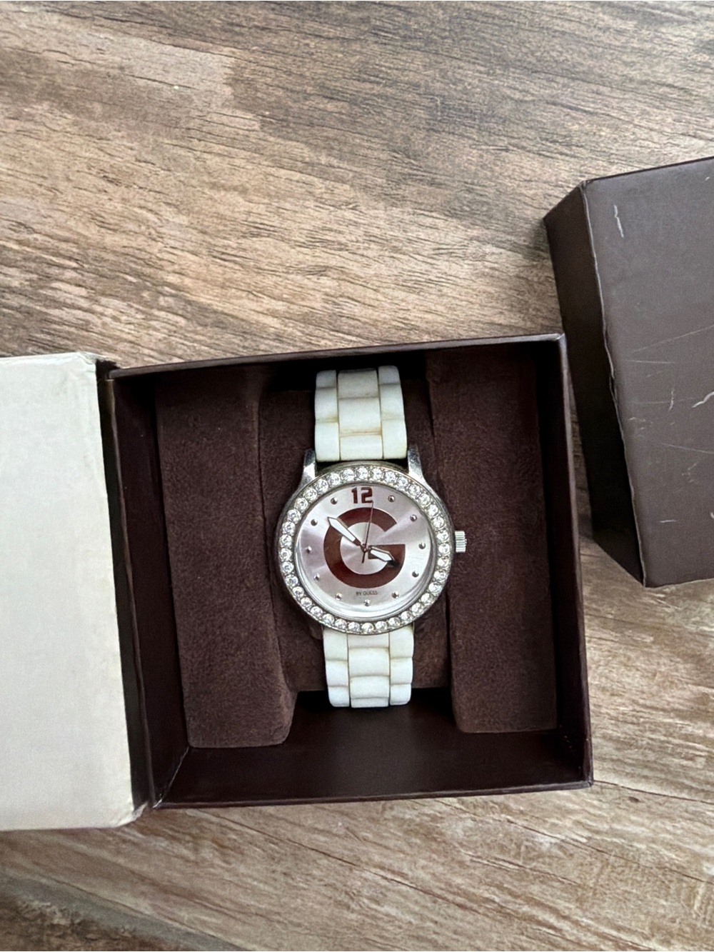 Women's White Ceramic Crystal Accent Watch G by guess silicone